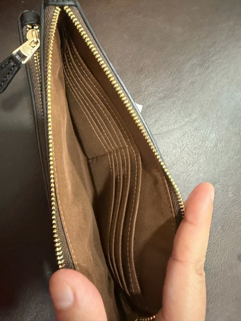 Coach Brown/Tan Signature Double Zip Wristlet with Gold Hardware - Picture 6 of 8
